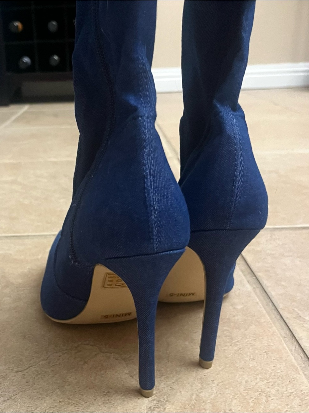 Cape Robin Blue Stretch Denim Jean Thigh High Pointy Toe Stiletto Heel Boots 6.5 - Picture 5 of 13